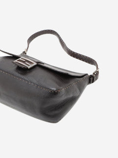 Dark brown vintage Selleria Mamma Baguette leather shoulder bag
