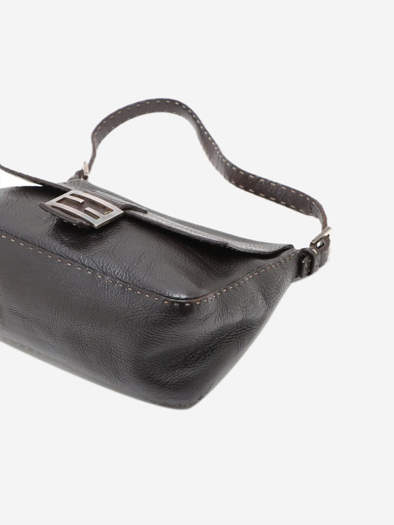 Dark brown vintage Selleria Mamma Baguette leather shoulder bag