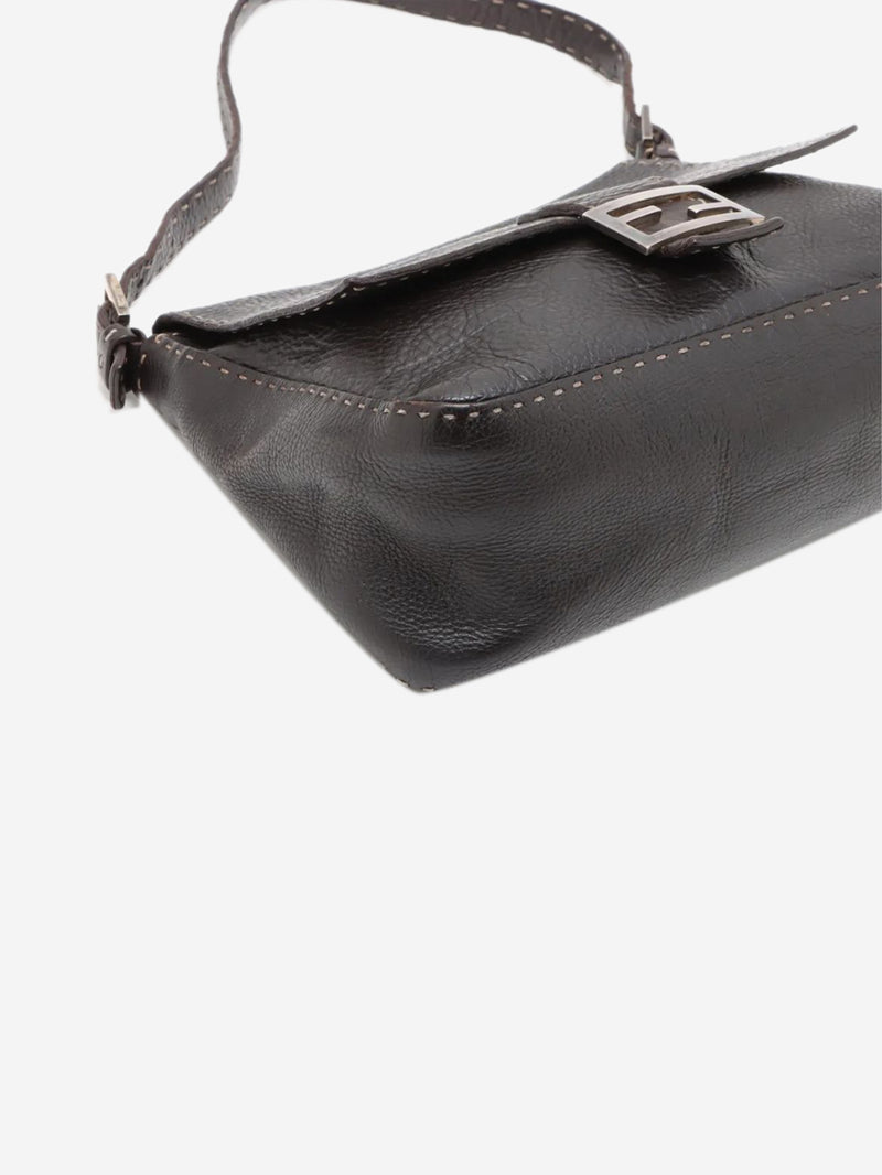 Dark brown vintage Selleria Mamma Baguette leather shoulder bag