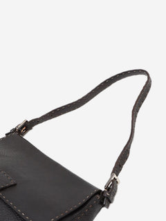 Dark brown vintage Selleria Mamma Baguette leather shoulder bag