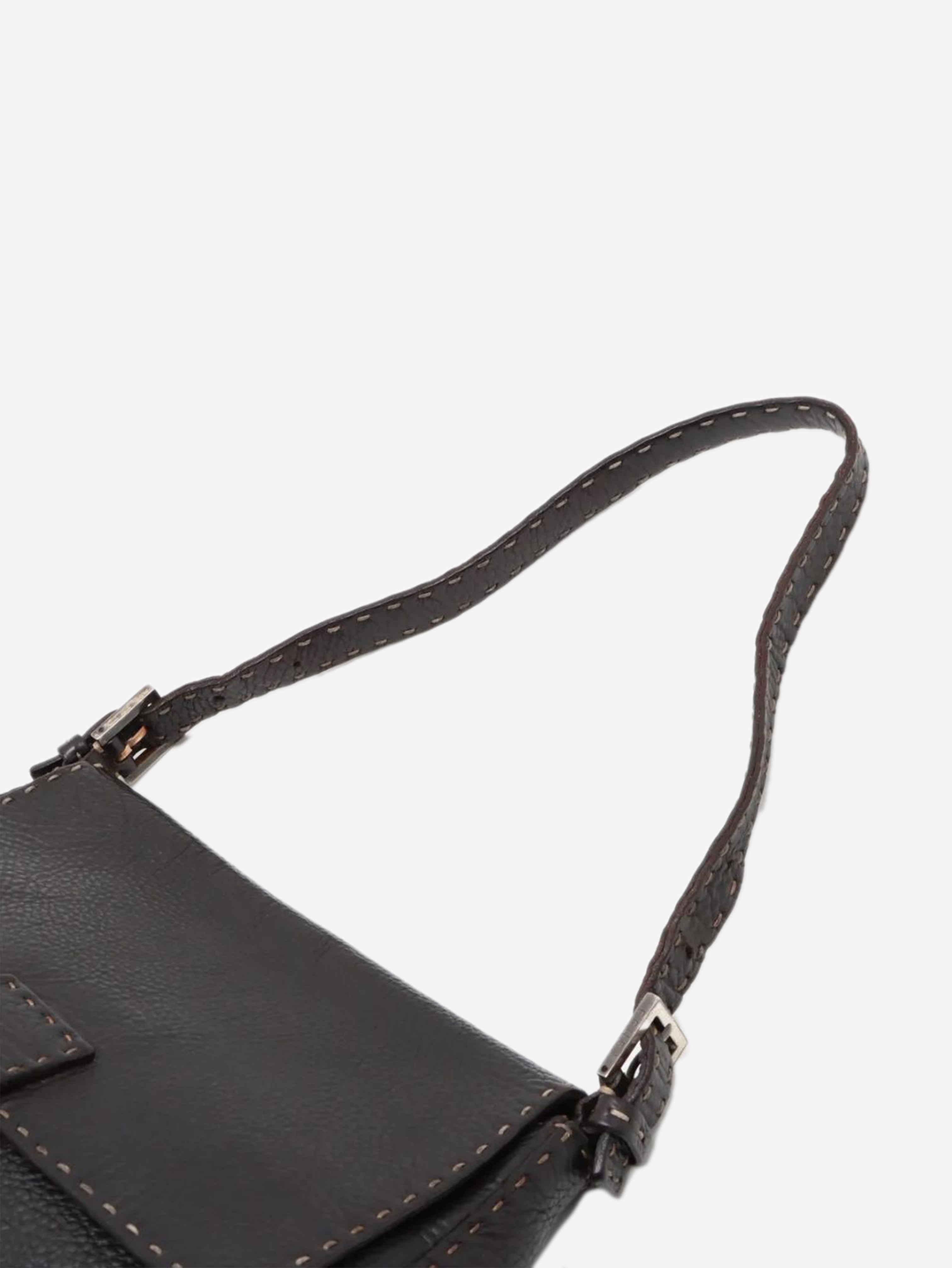 Dark brown vintage Selleria Mamma Baguette leather shoulder bag