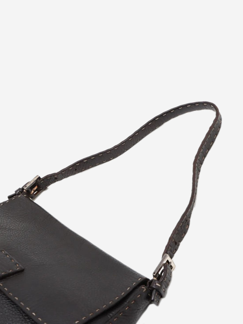 Dark brown vintage Selleria Mamma Baguette leather shoulder bag