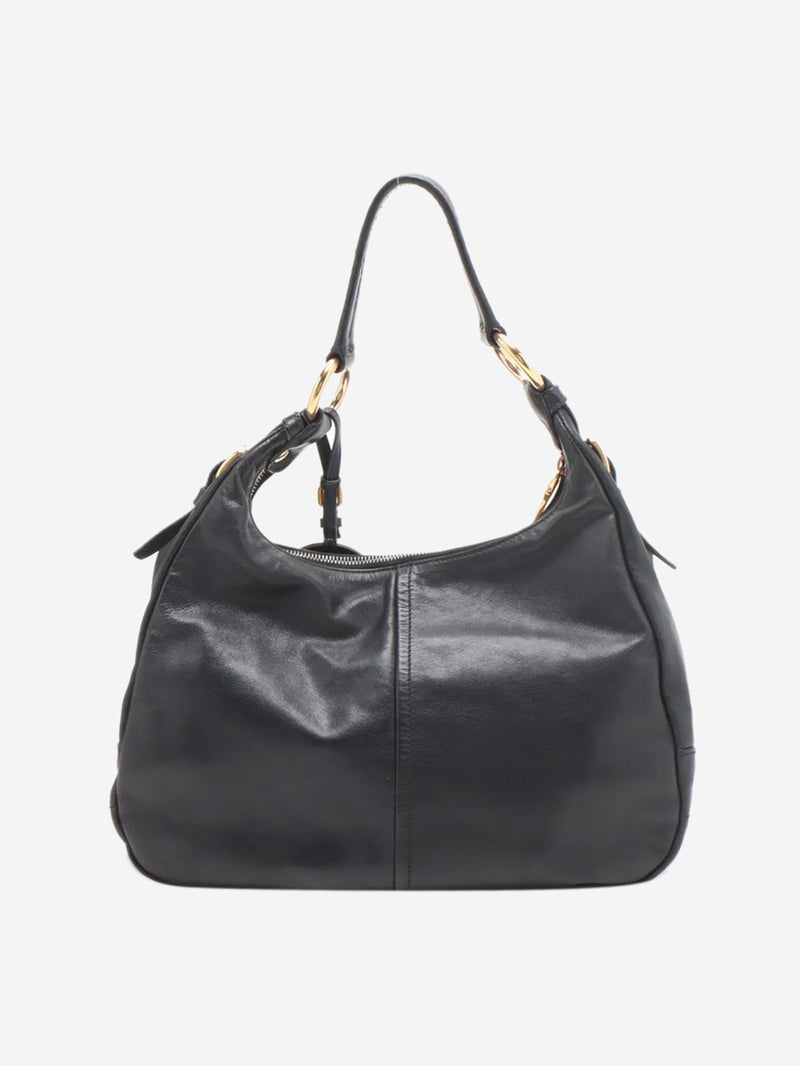Black leather logo shoulder bag