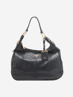 Black leather logo shoulder bag