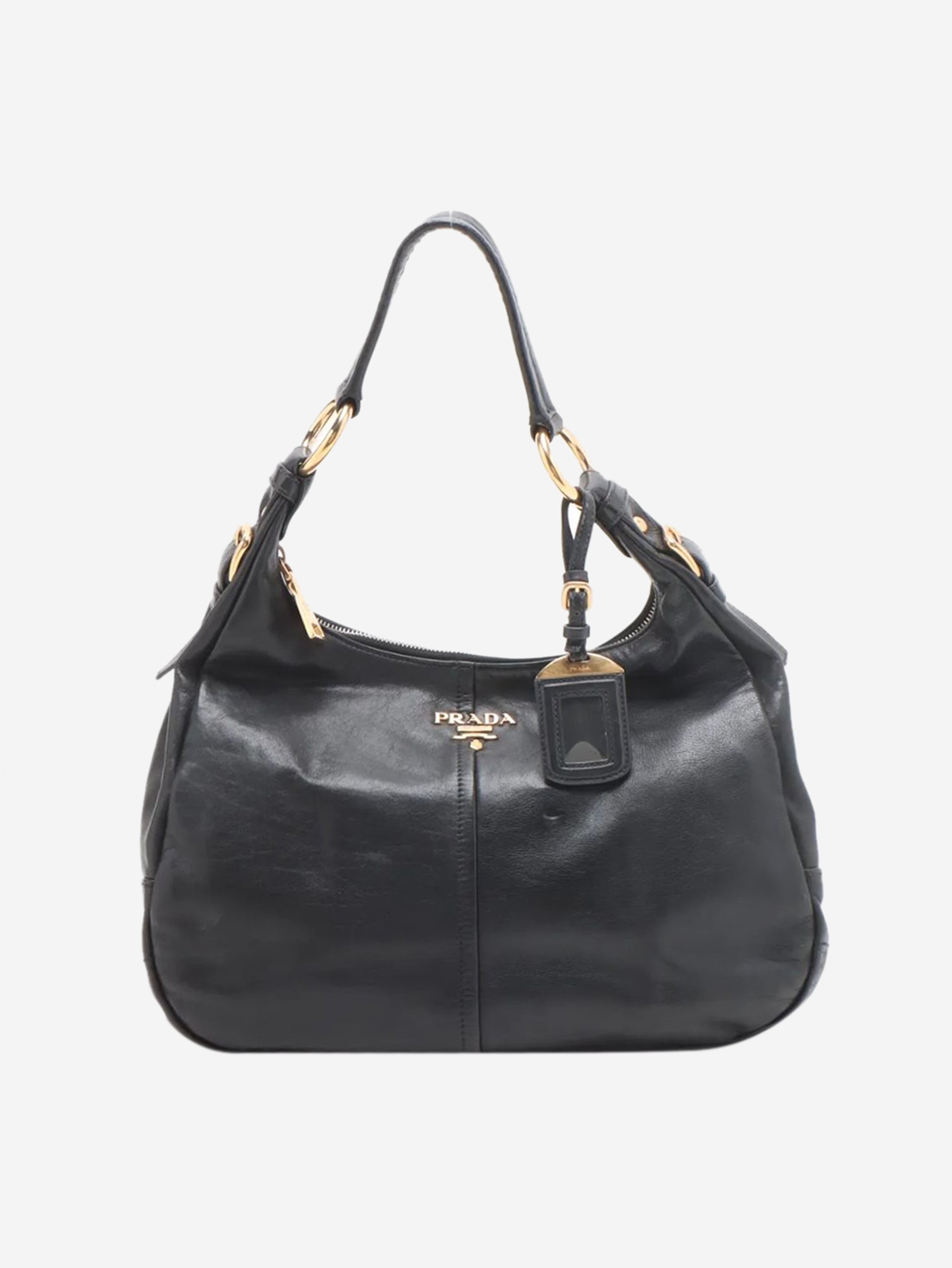 Black leather logo shoulder bag