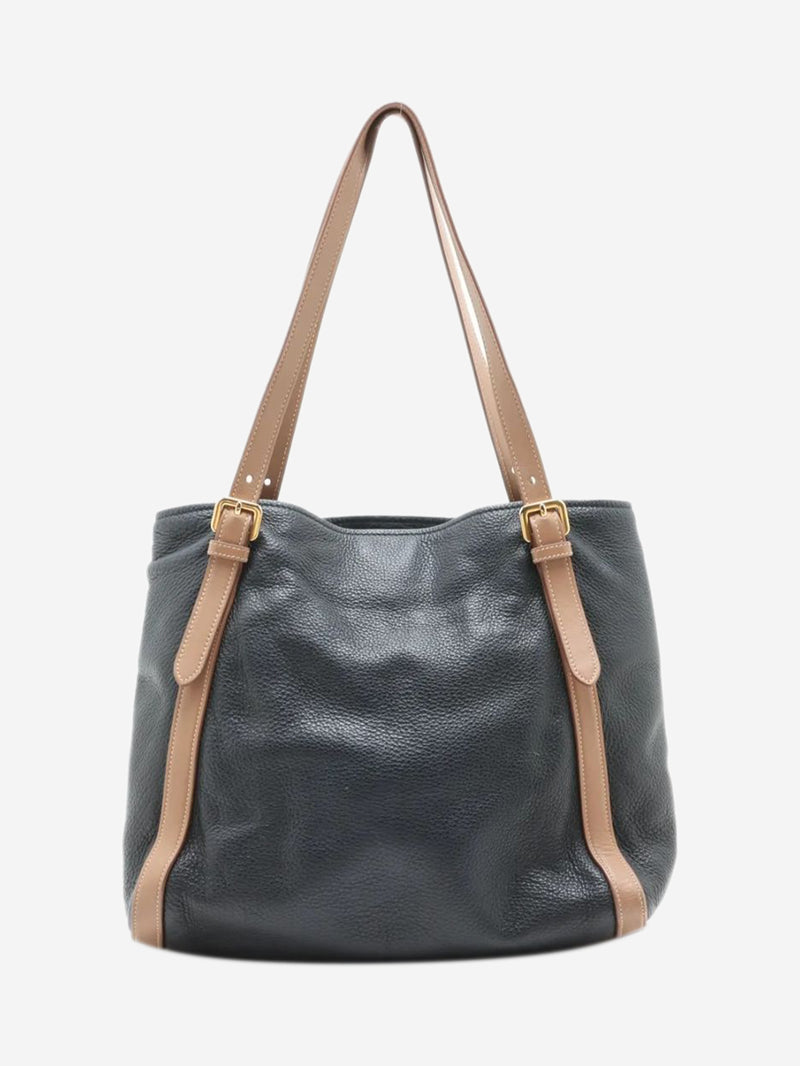 Navy Vitello Daino leather tote bag