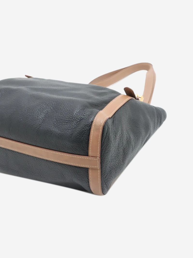 Navy Vitello Daino leather tote bag