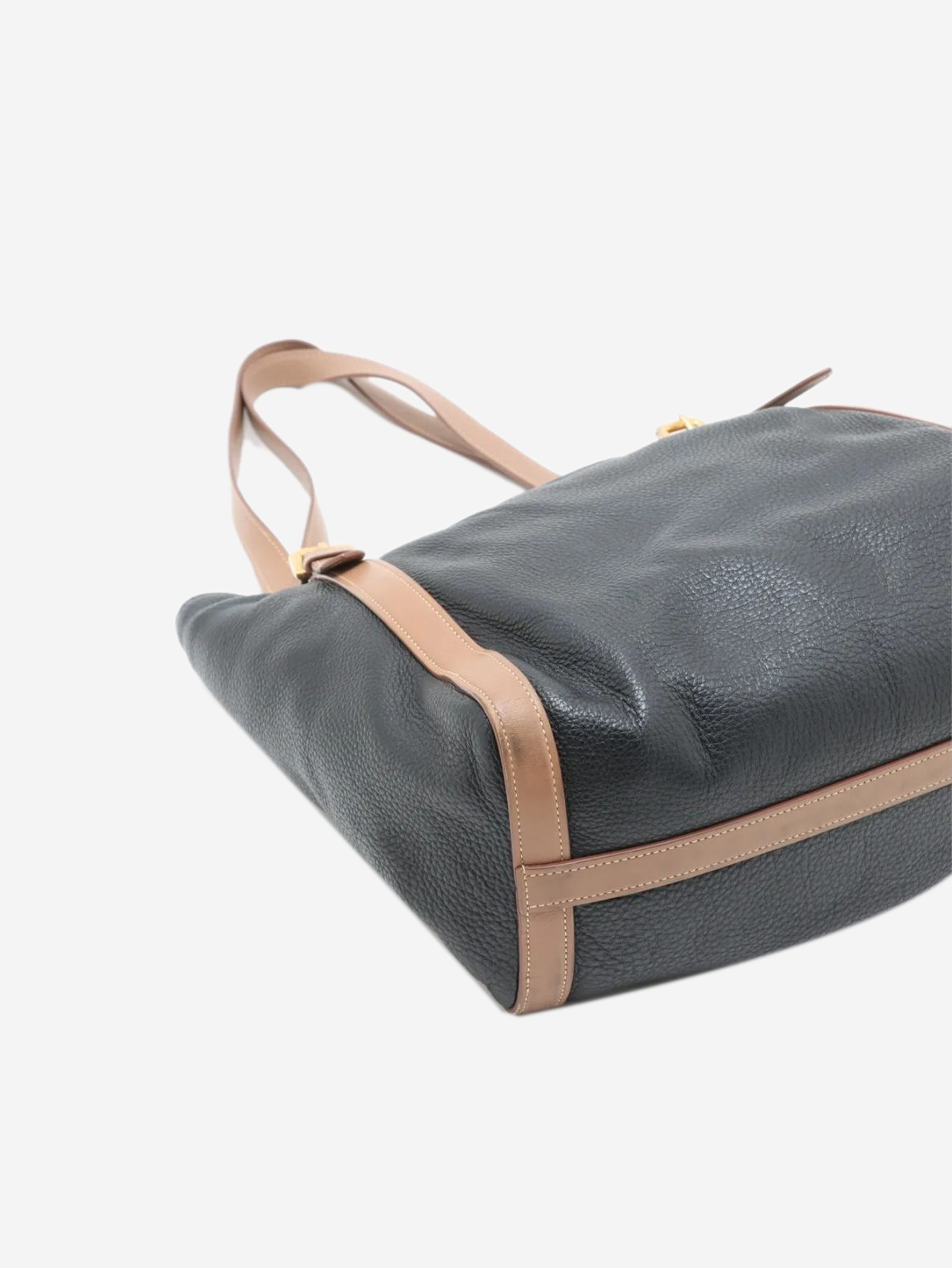 Navy Vitello Daino leather tote bag