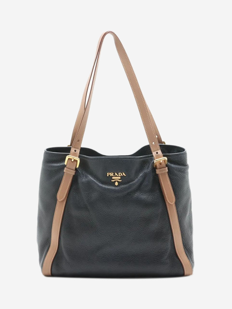 Navy Vitello Daino leather tote bag
