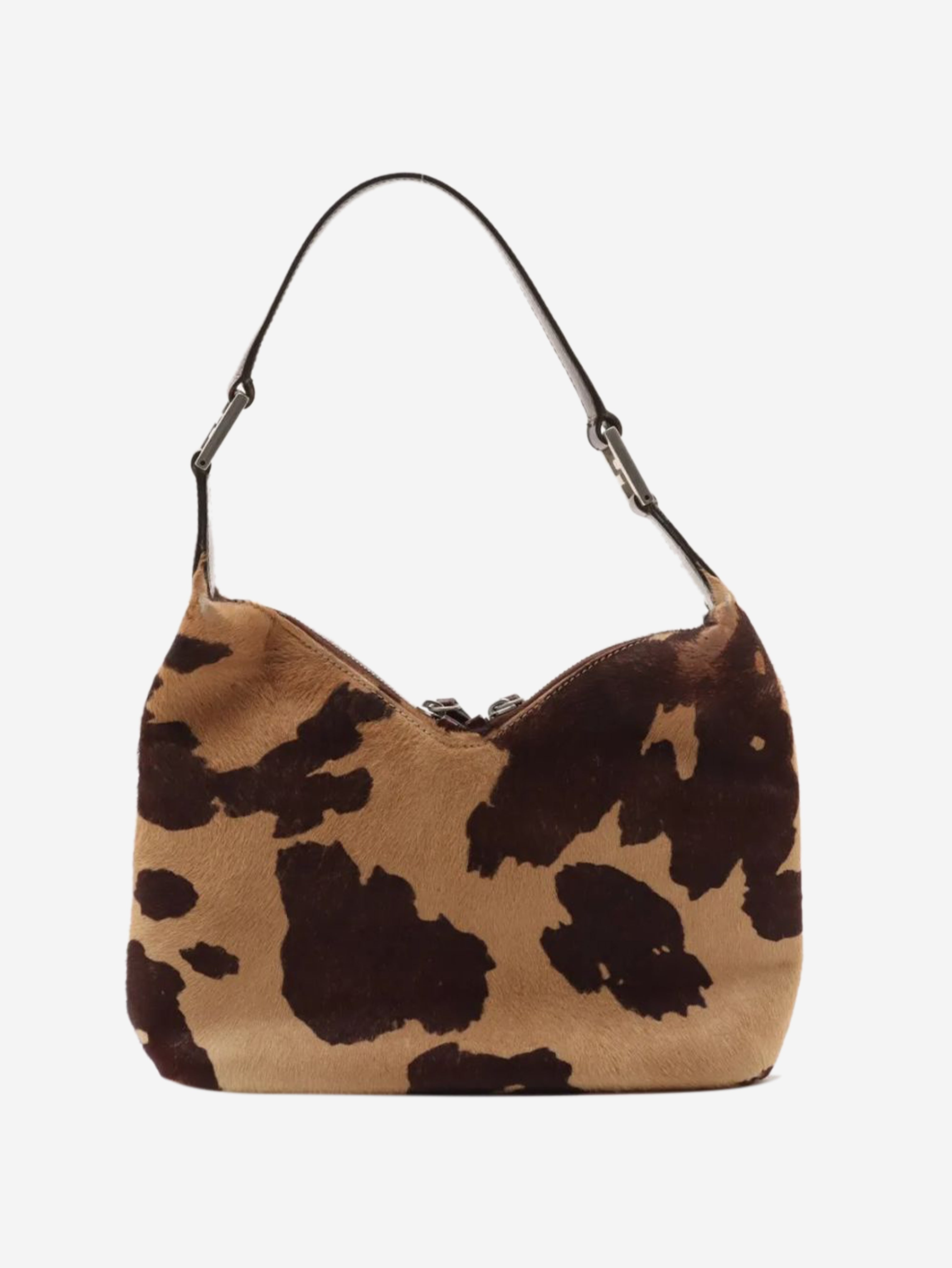 Brown cow-print pony-hair shoulder bag