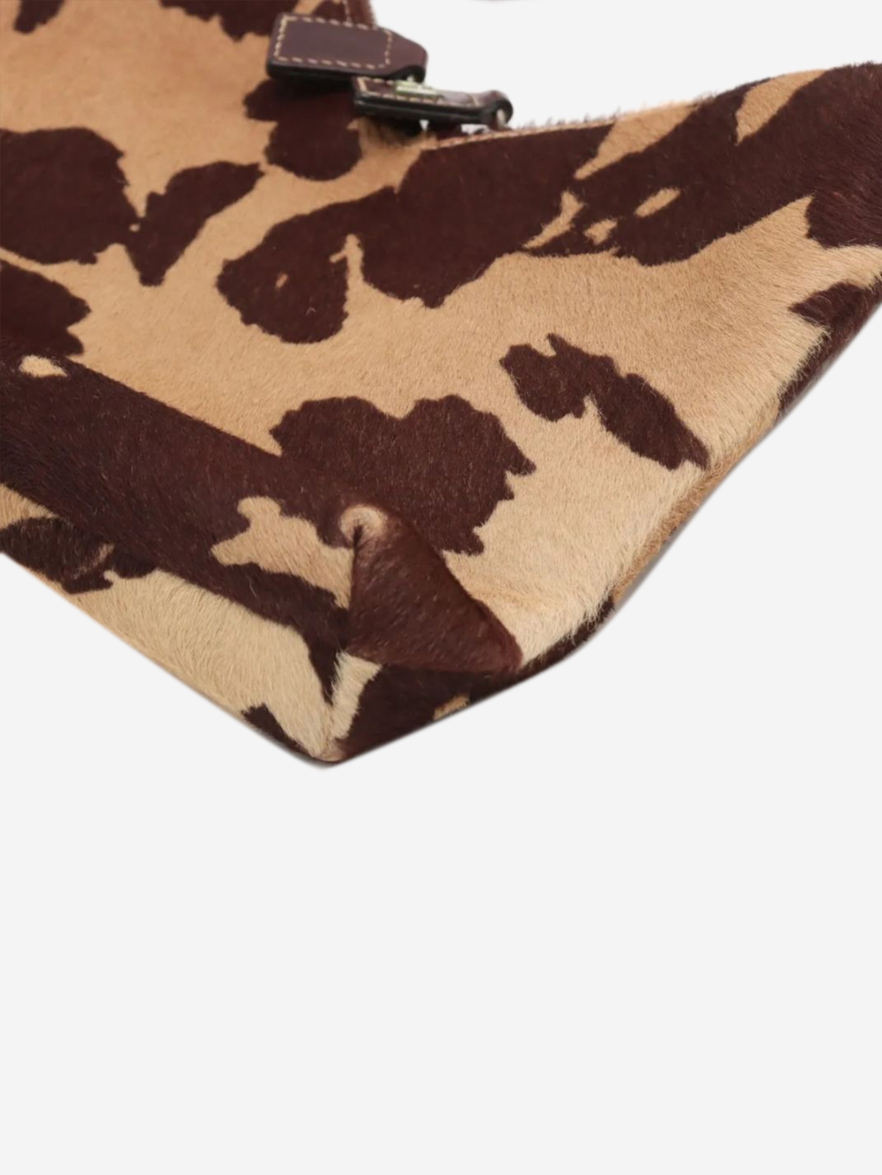 Brown cow-print pony-hair shoulder bag