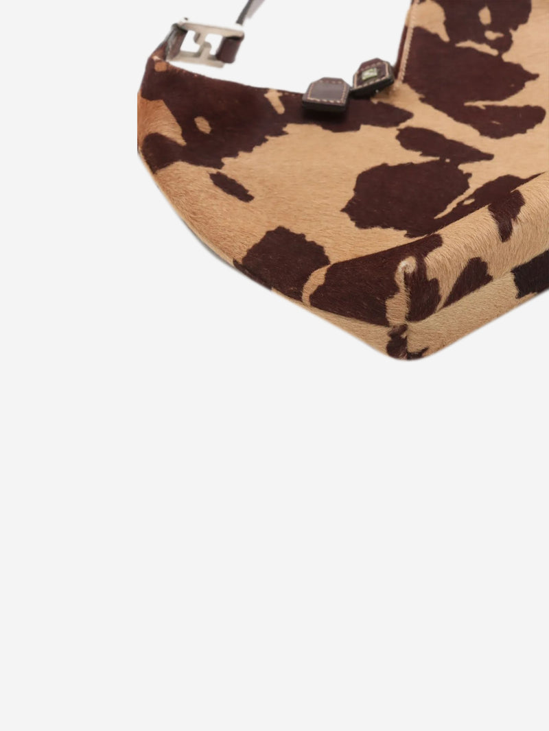 Brown cow-print pony-hair shoulder bag