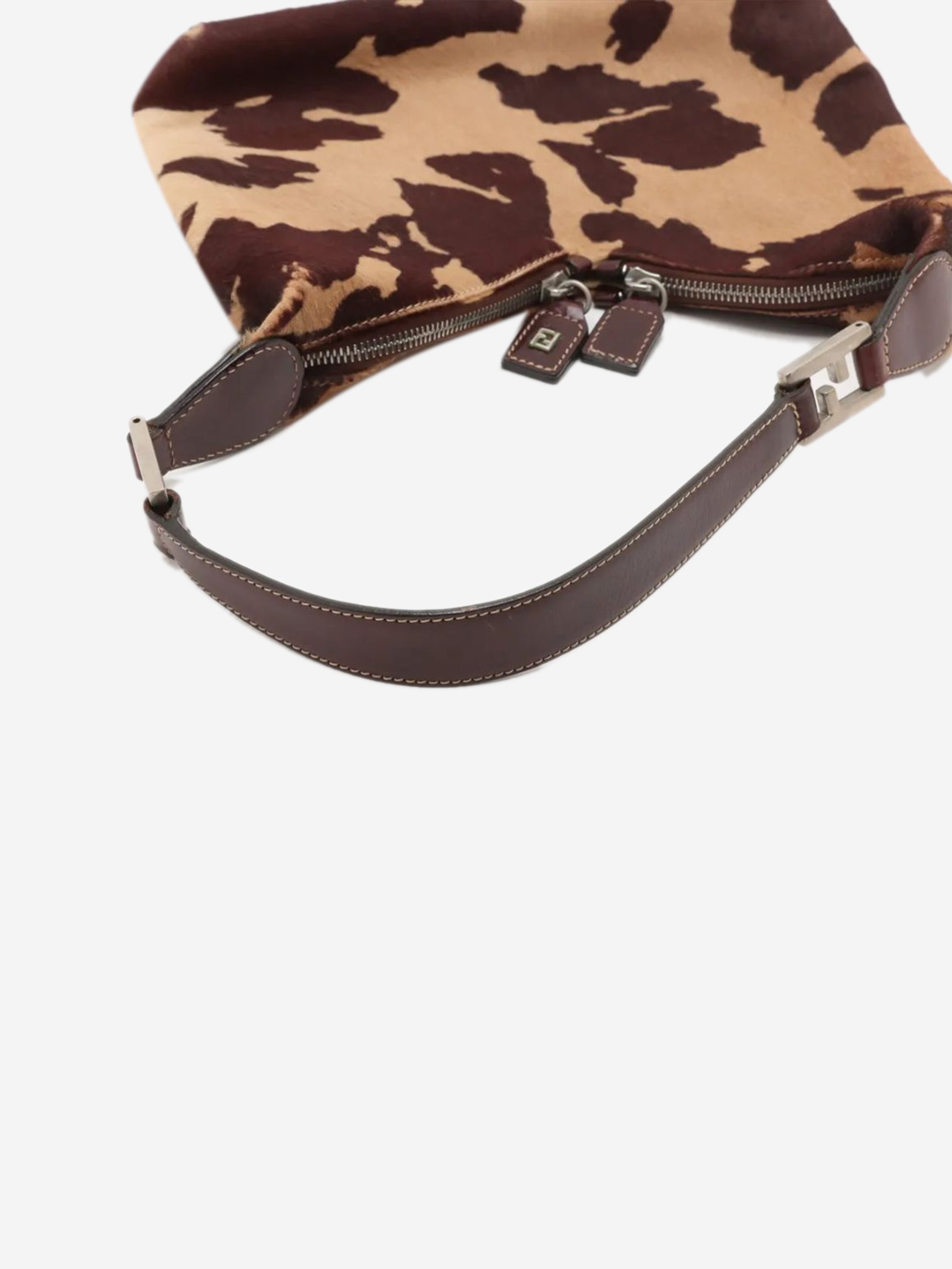 Brown cow-print pony-hair shoulder bag