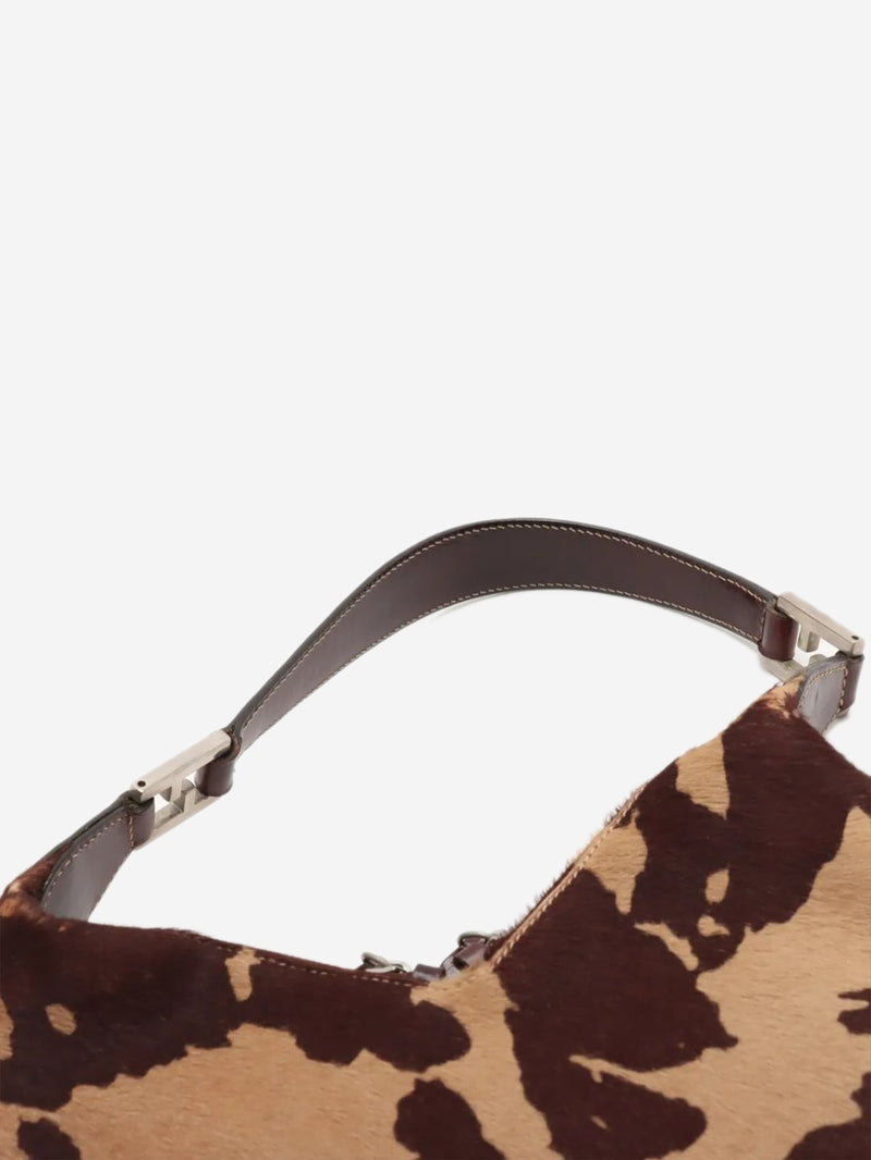 Brown cow-print pony-hair shoulder bag