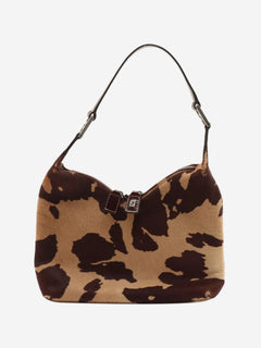 Brown cow-print pony-hair shoulder bag