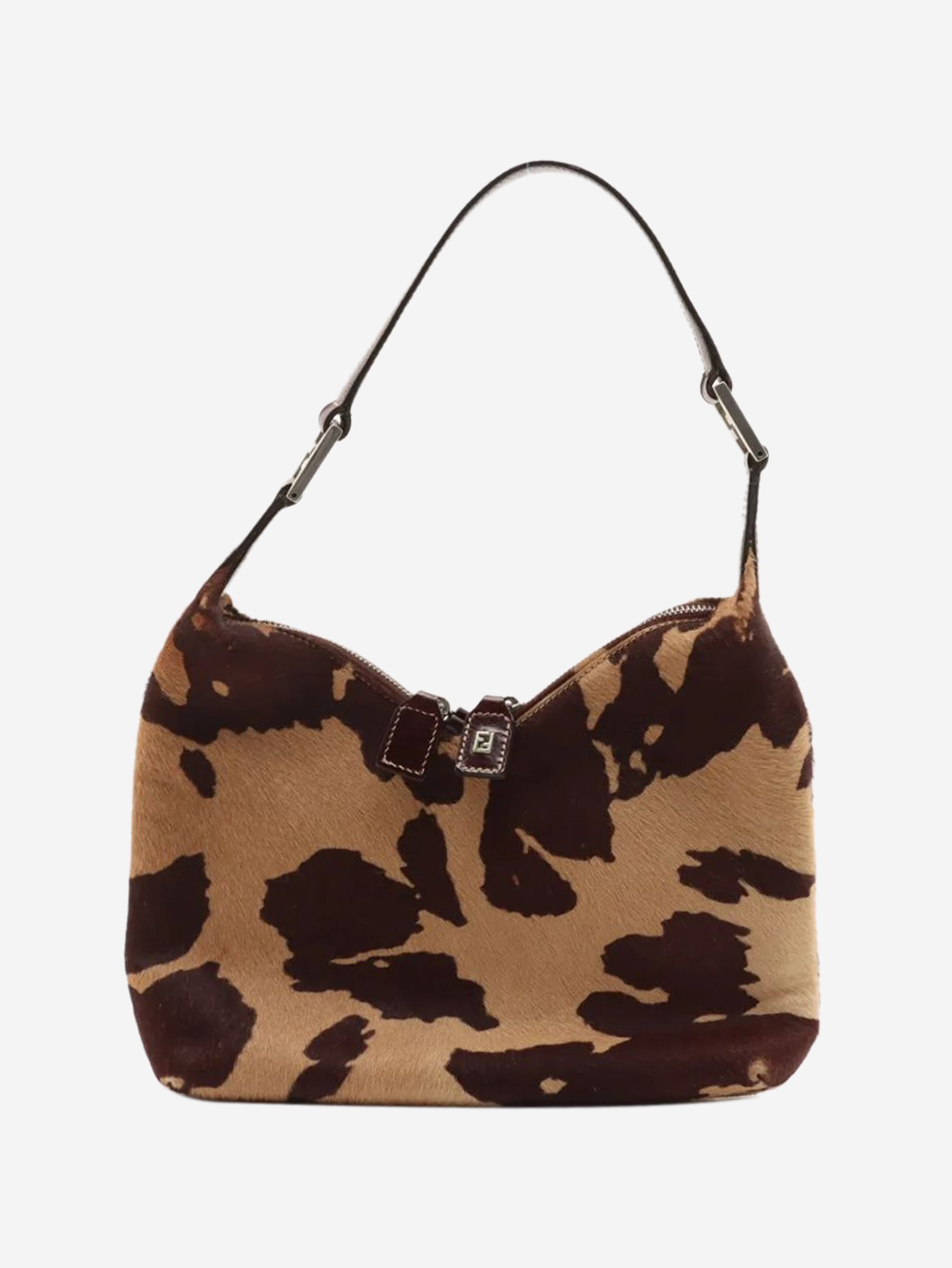 Brown cow-print pony-hair shoulder bag