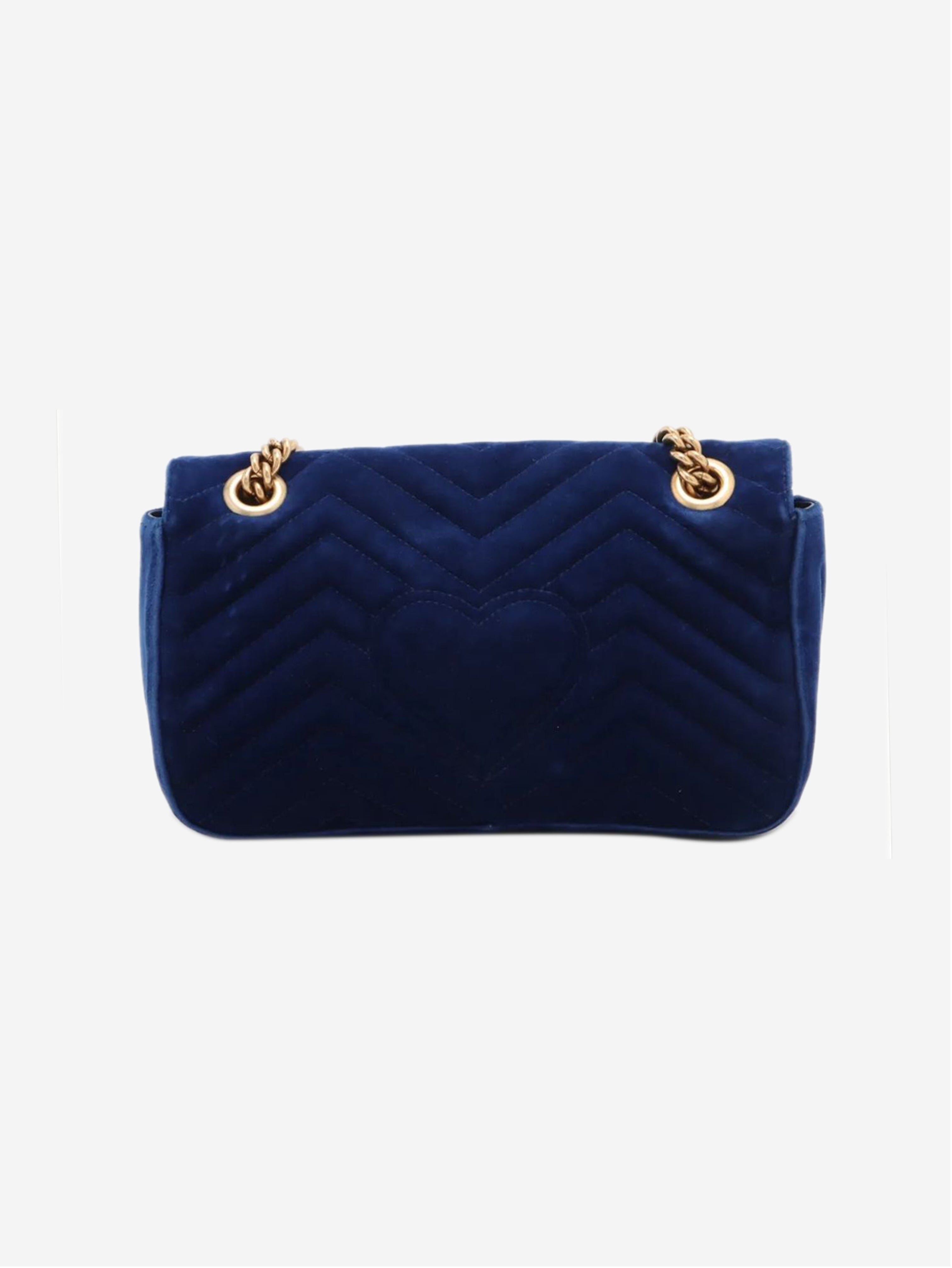 Blue GG Marmont velvet chain shoulder bag Cross-body bags Gucci 