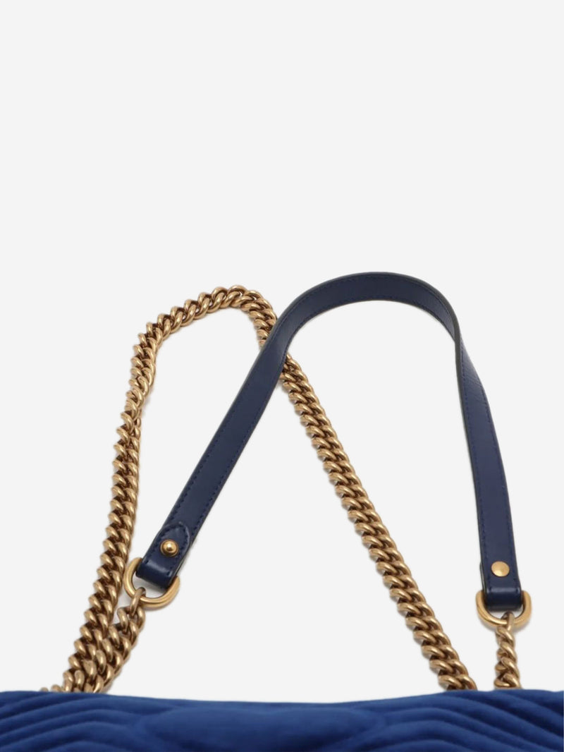 Blue GG Marmont velvet chain shoulder bag Cross-body bags Gucci 