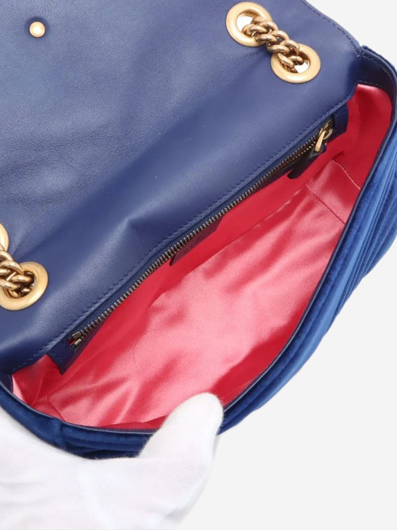 Blue GG Marmont velvet chain shoulder bag Cross-body bags Gucci 