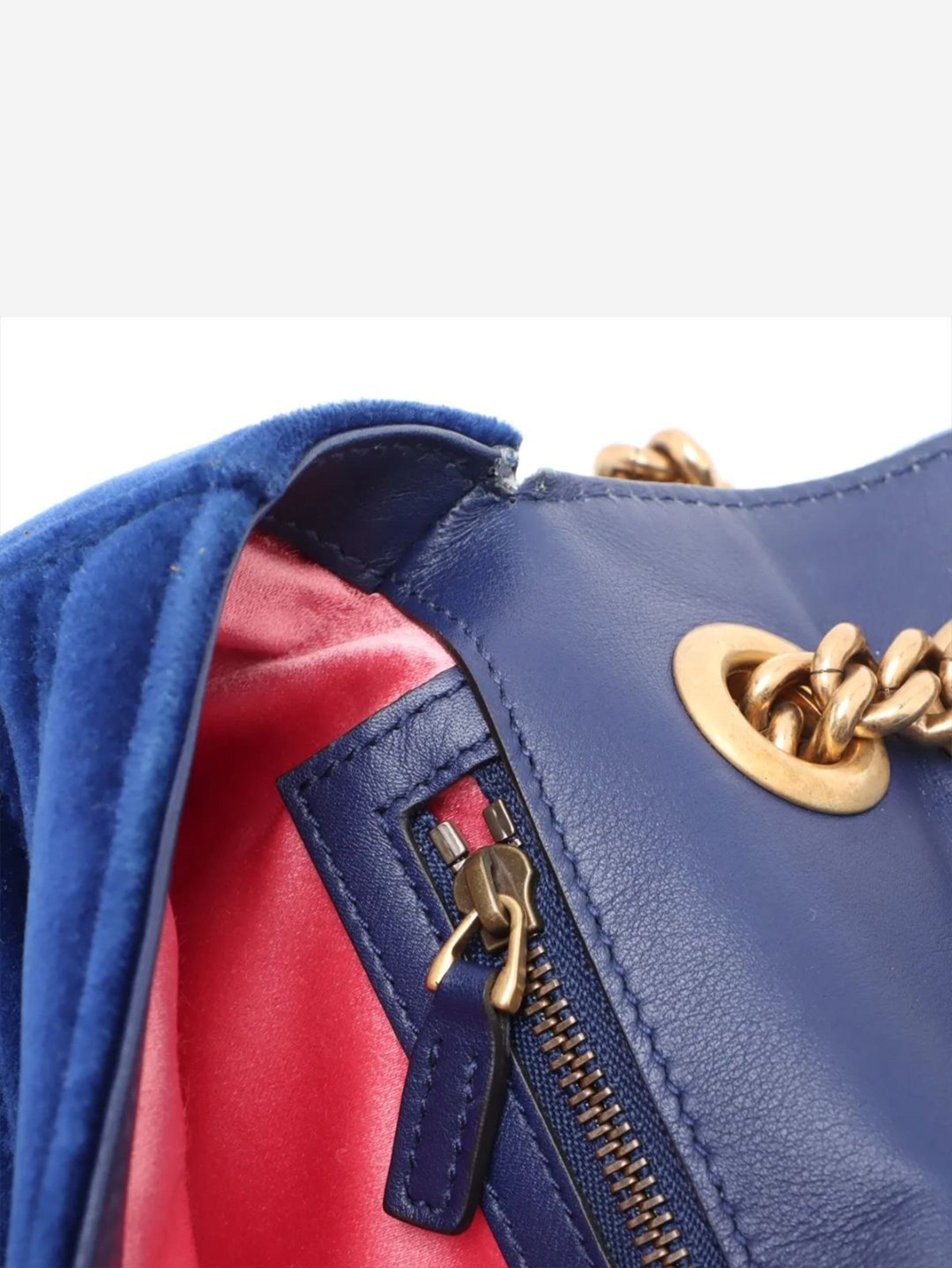 Blue GG Marmont velvet chain shoulder bag Cross-body bags Gucci 