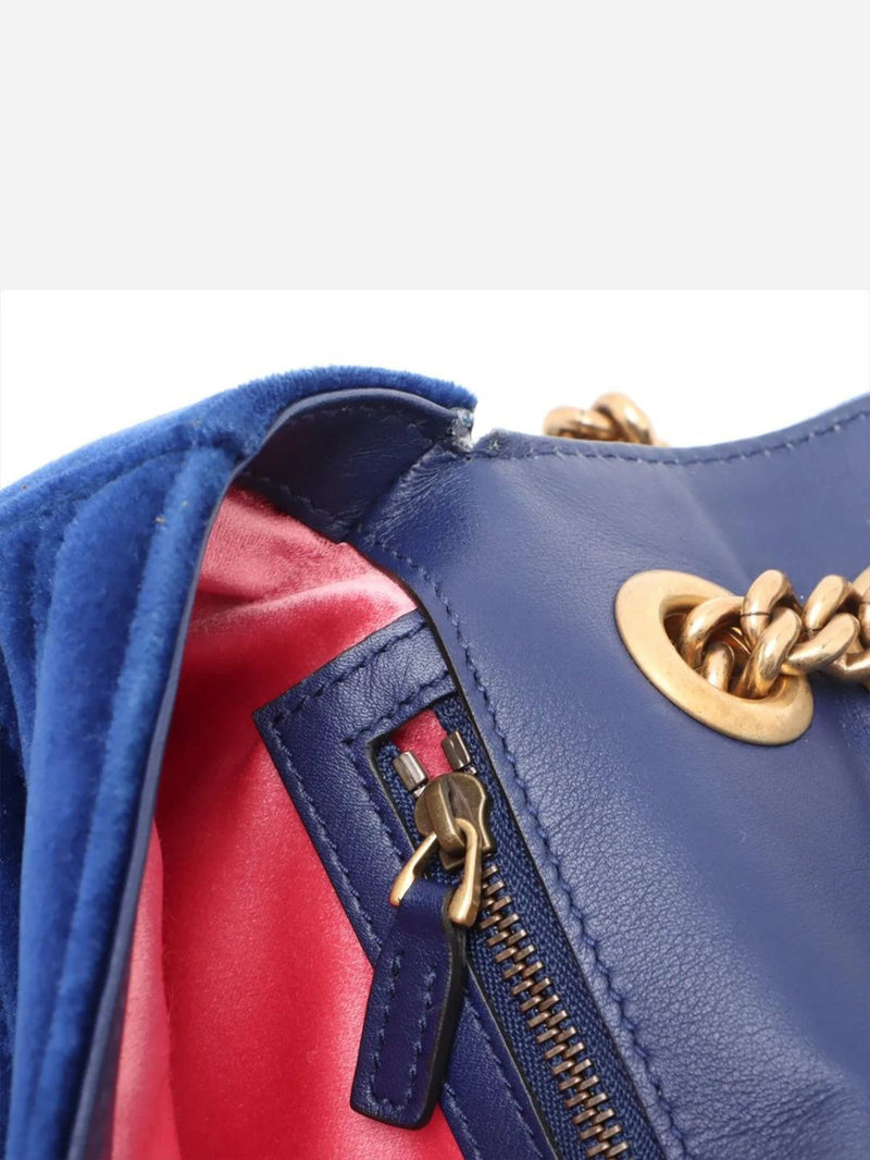 Blue GG Marmont velvet chain shoulder bag Cross-body bags Gucci 