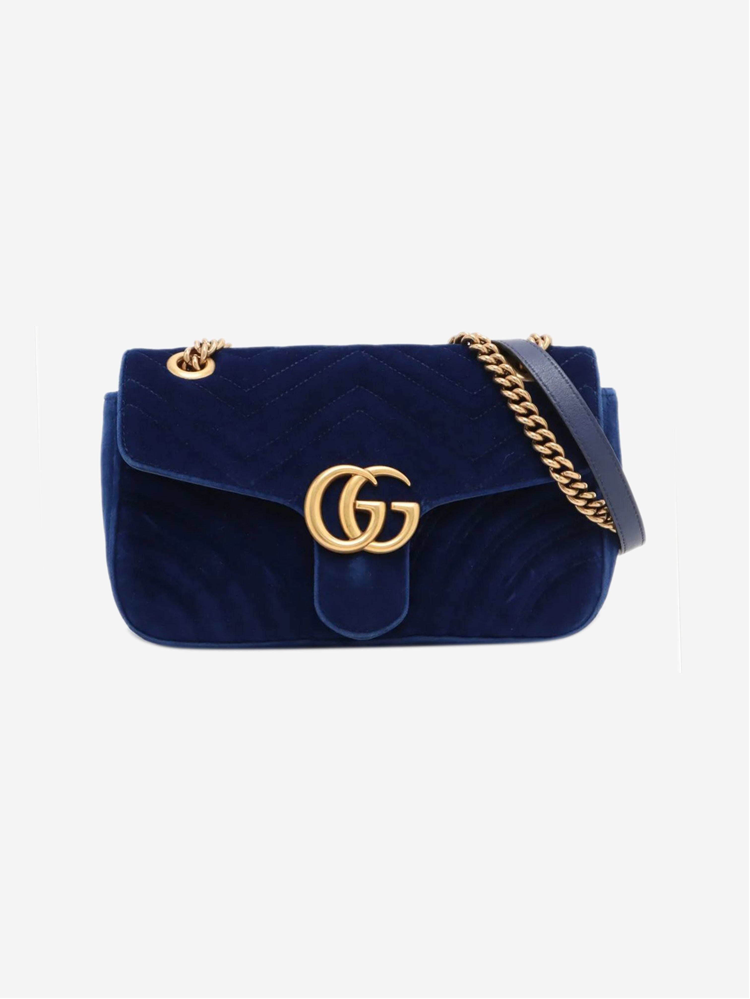 Blue GG Marmont velvet chain shoulder bag Cross-body bags Gucci 