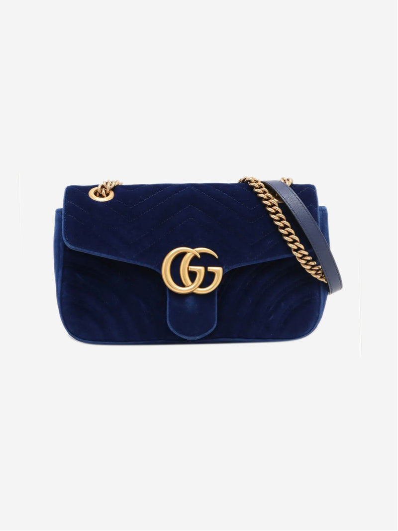 Blue GG Marmont velvet chain shoulder bag Cross-body bags Gucci 