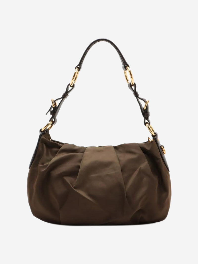 Khaki Tessuto nylon and leather shoulder bag