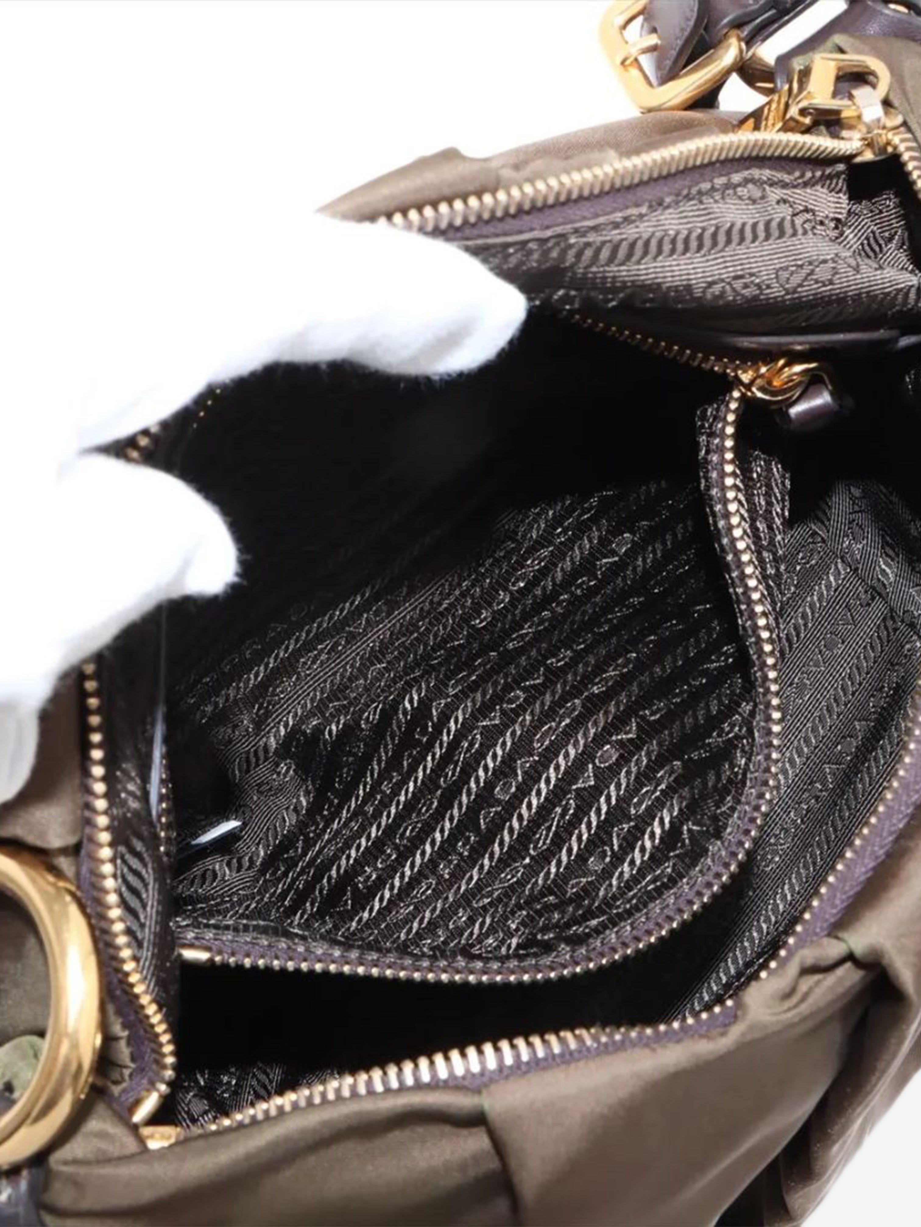 Khaki Tessuto nylon and leather shoulder bag