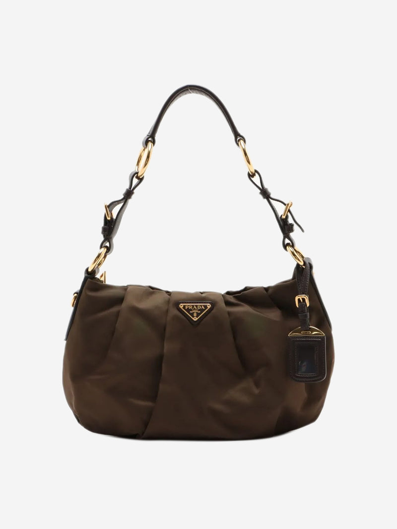 Khaki Tessuto nylon and leather shoulder bag