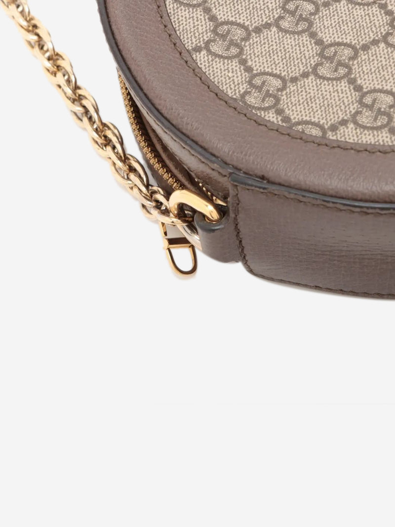 Brown GG Ophidia mini round chain shoulder bag