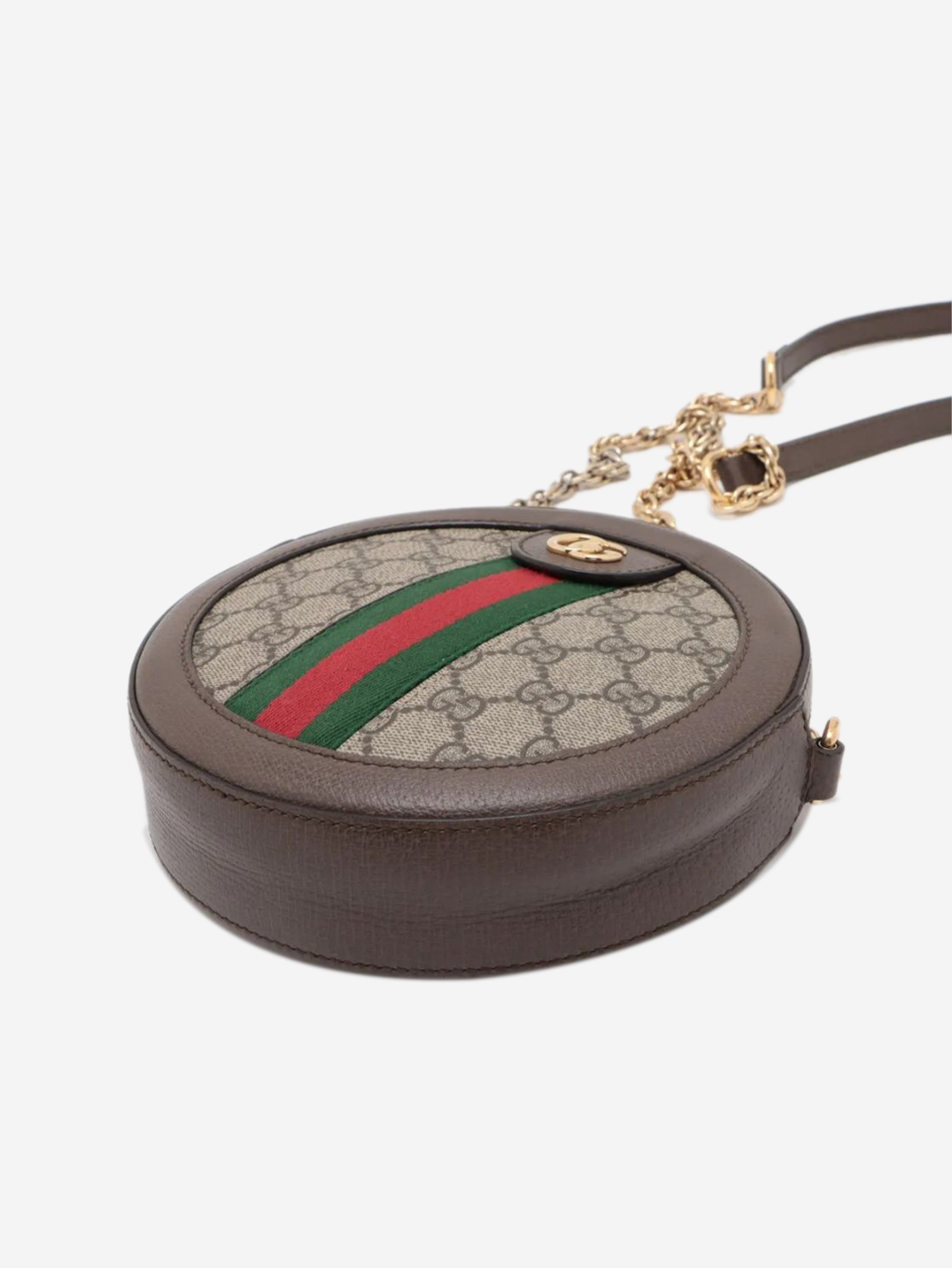 Brown GG Ophidia mini round chain shoulder bag