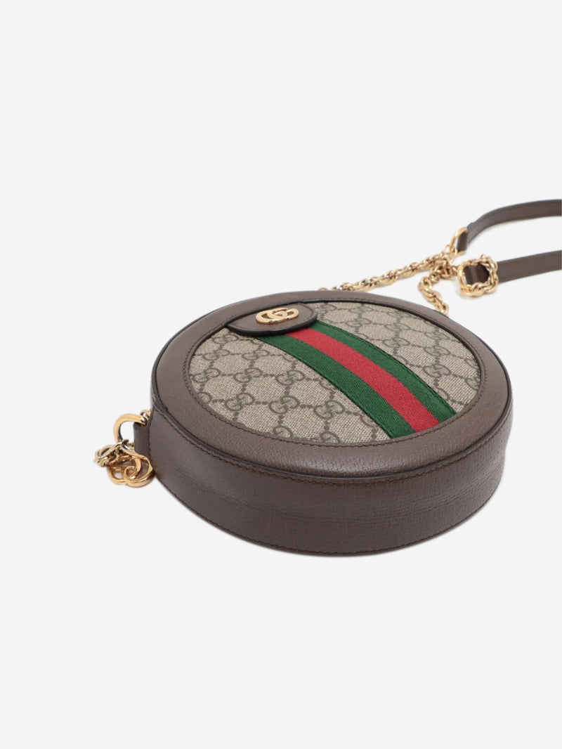 Brown GG Ophidia mini round chain shoulder bag