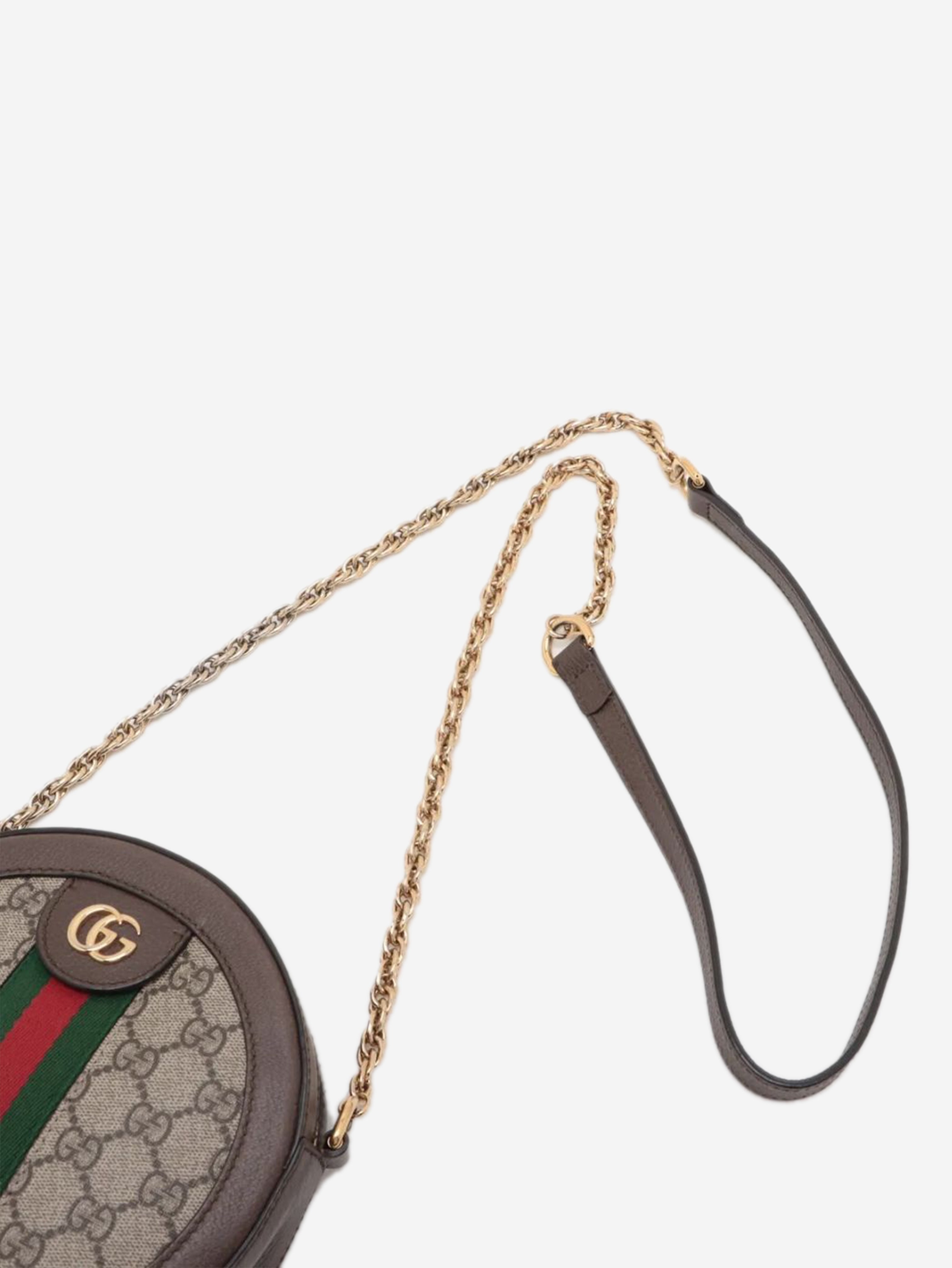 Brown GG Ophidia mini round chain shoulder bag