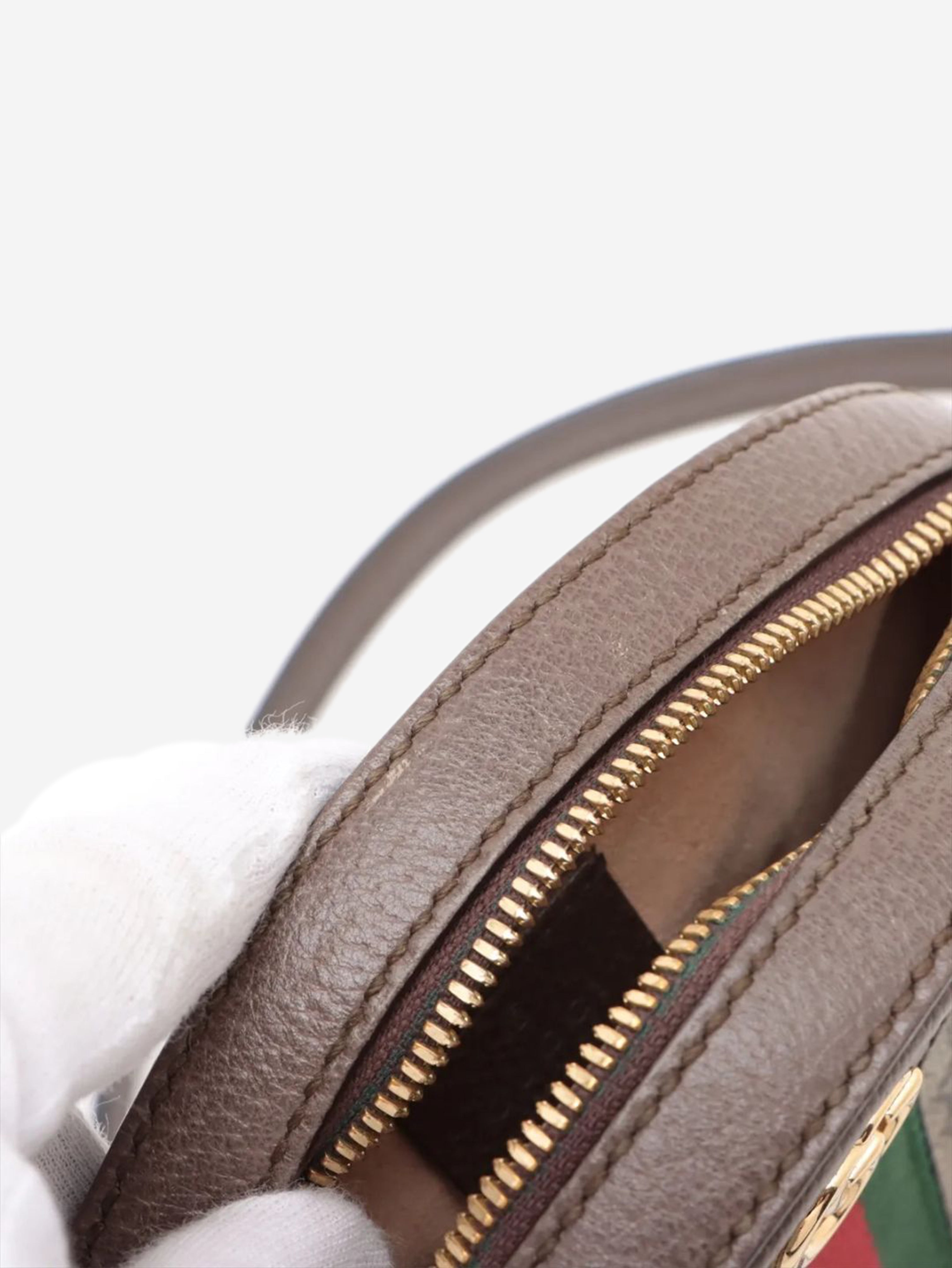 Brown GG Ophidia mini round chain shoulder bag