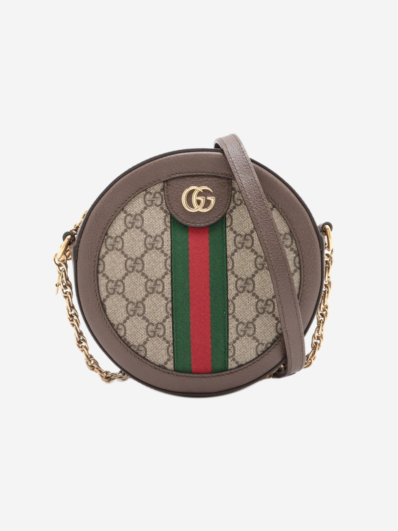 Brown GG Ophidia mini round chain shoulder bag