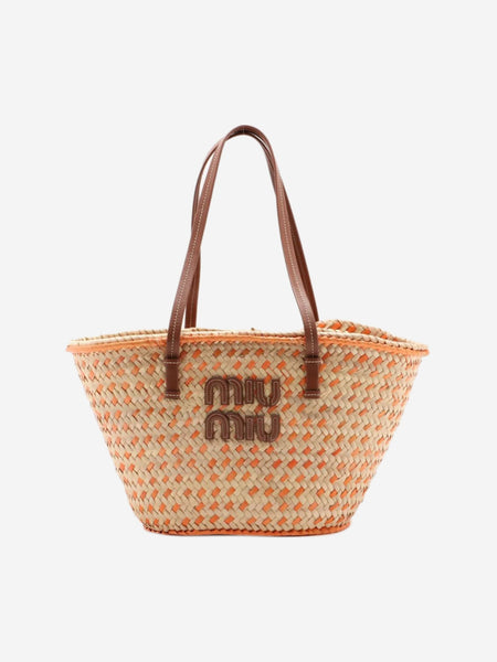 Neutral raffia & leather tote bag product image