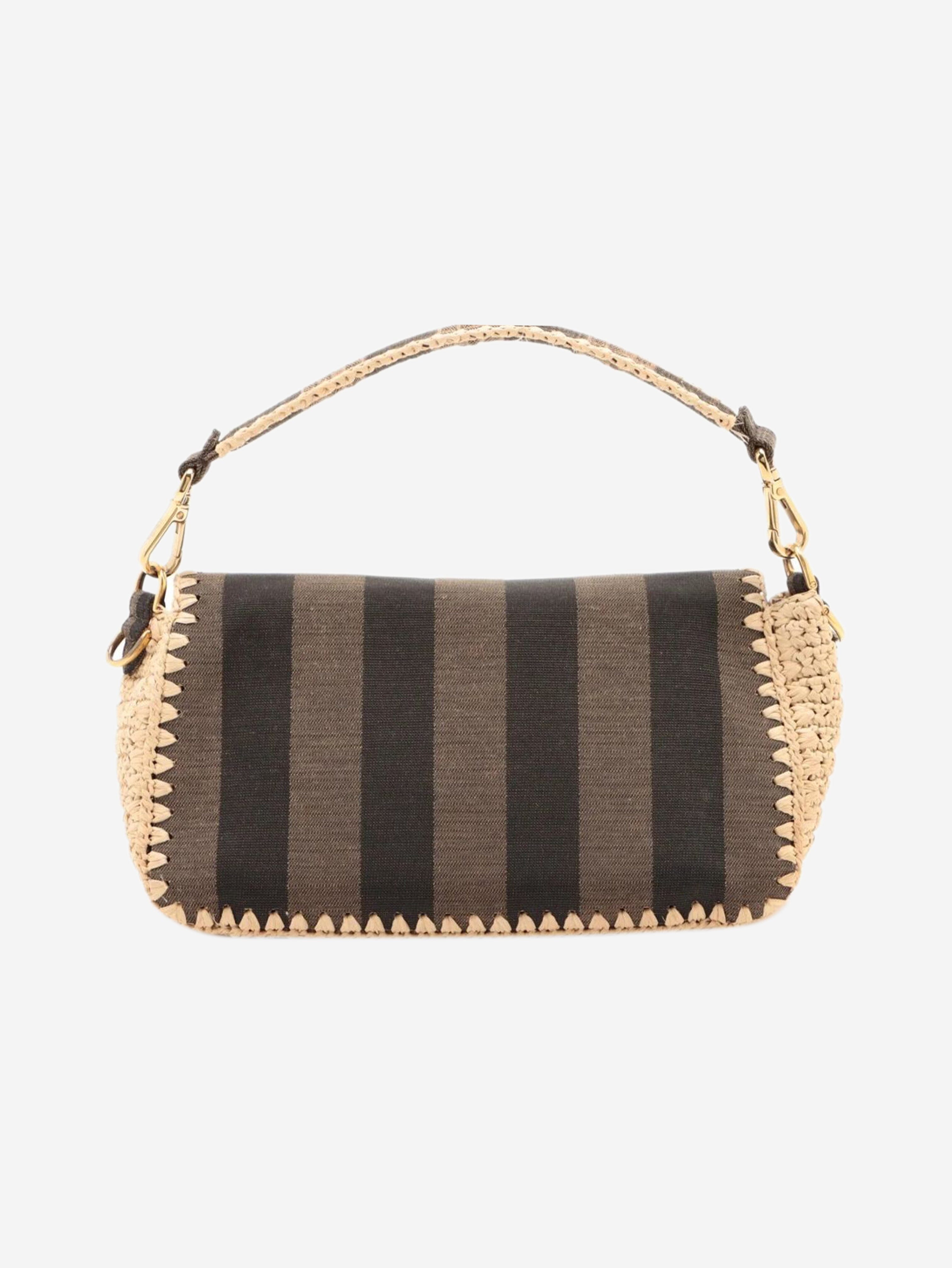 Brown Baguette canvas and raffia bag Shoulder bags Fendi 