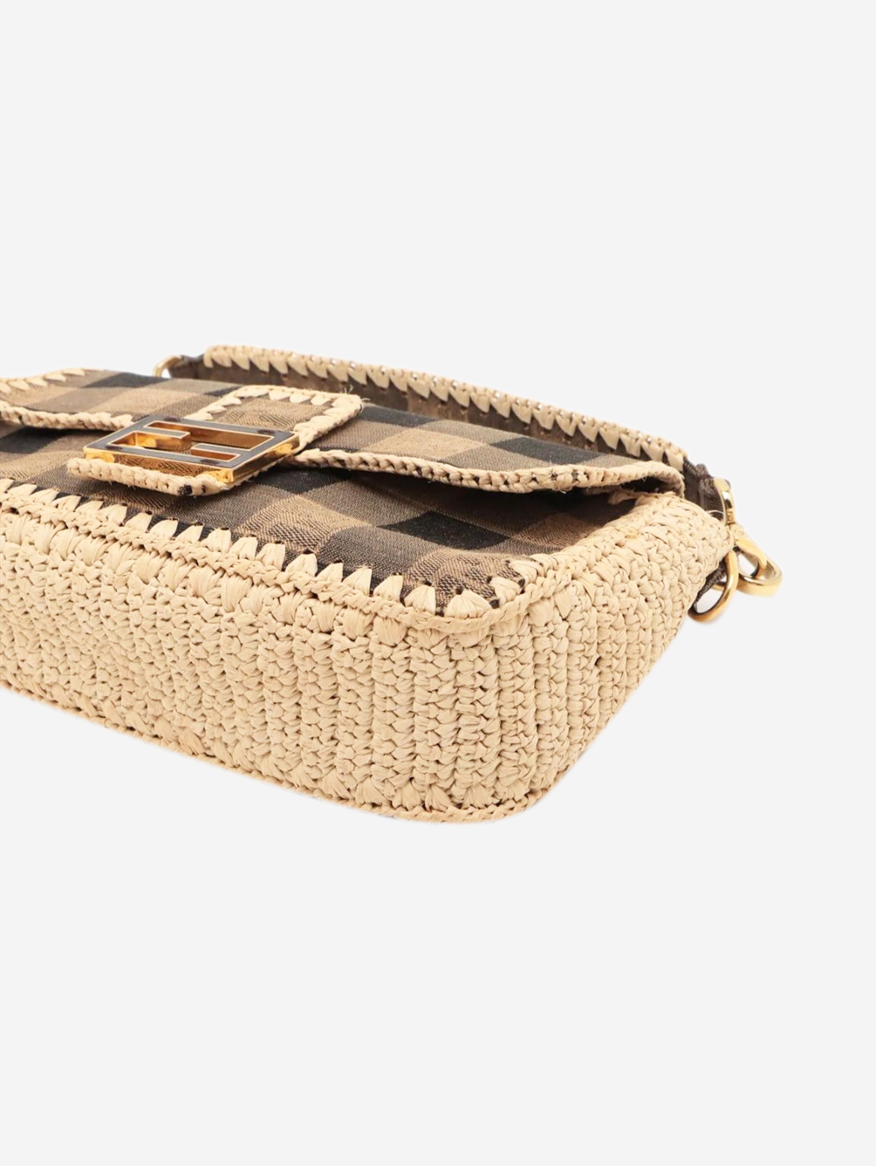 Brown Baguette canvas and raffia bag Shoulder bags Fendi 
