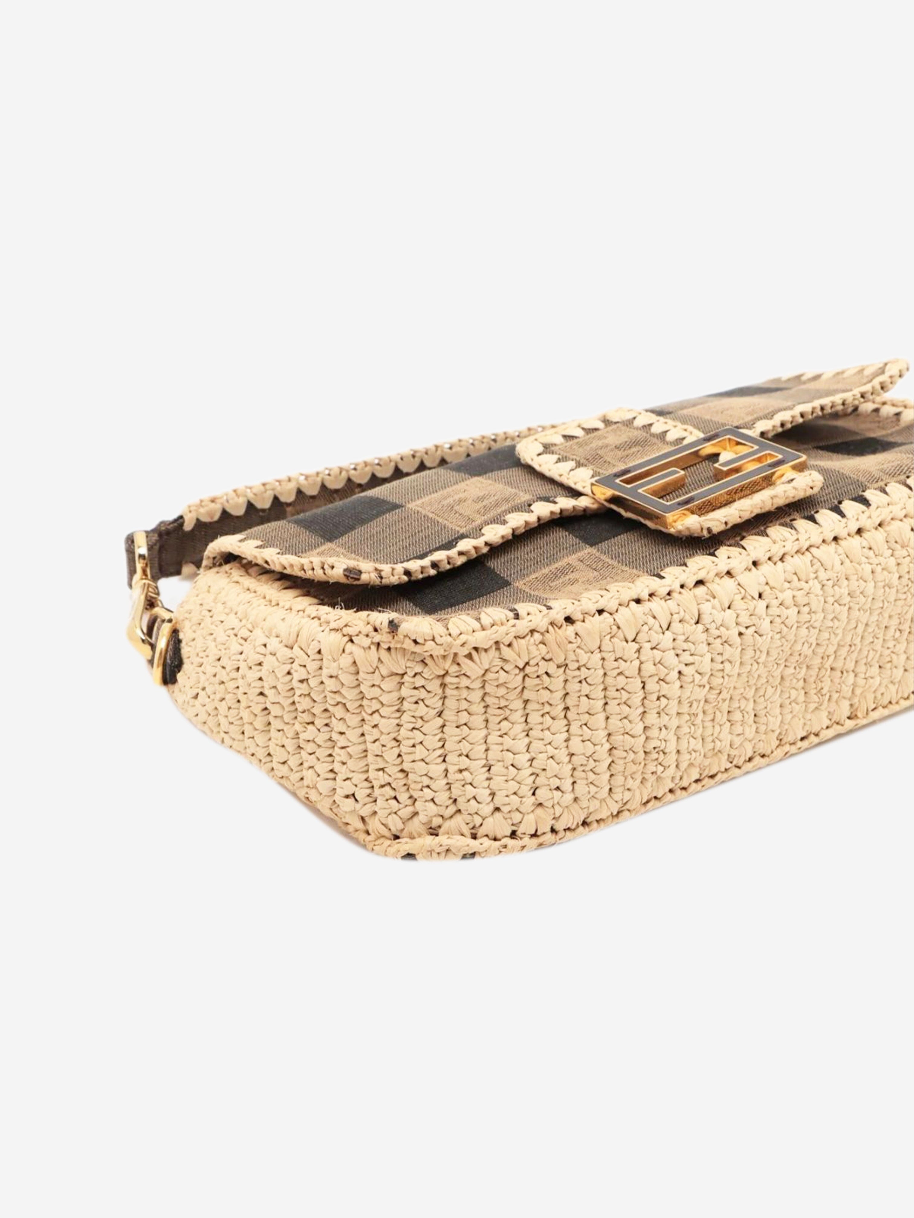 Brown Baguette canvas and raffia bag Shoulder bags Fendi 
