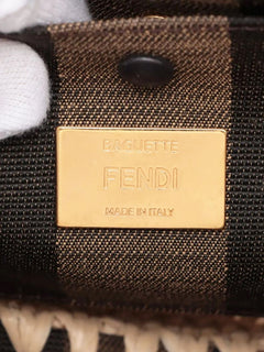 Brown Baguette canvas and raffia bag Shoulder bags Fendi 
