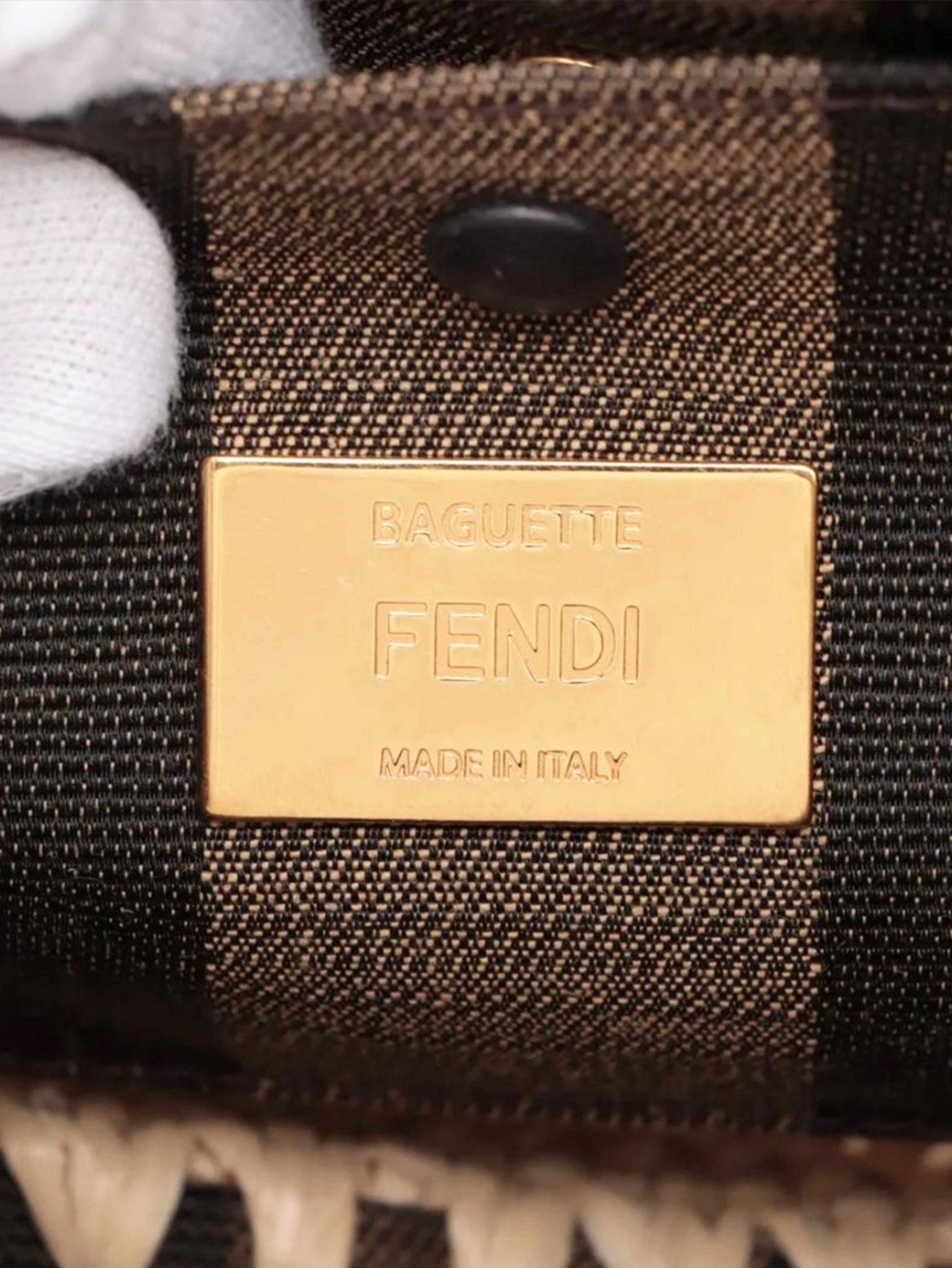 Brown Baguette canvas and raffia bag Shoulder bags Fendi 