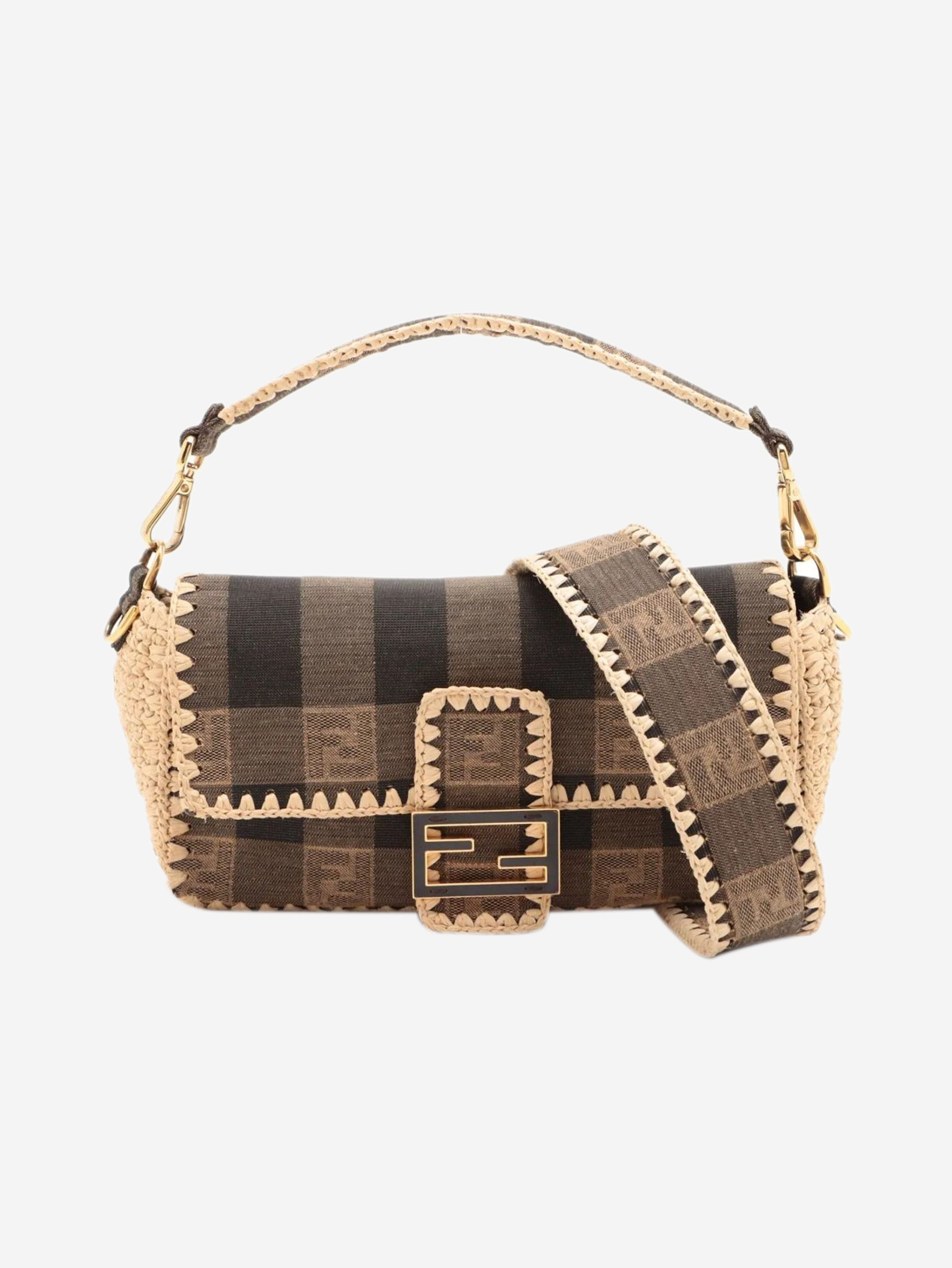 Brown Baguette canvas and raffia bag Shoulder bags Fendi 