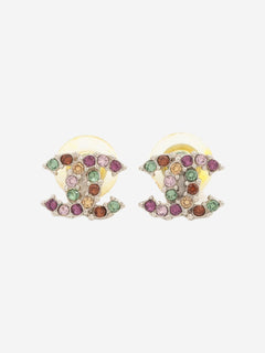 Silver Coco Mark A17K rhinestone earrings Earrings Chanel 