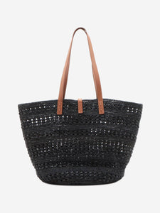 Saint Laurent Black Paris Panier raffia tote bag