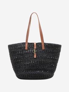 Saint Laurent Black Paris Panier raffia tote bag