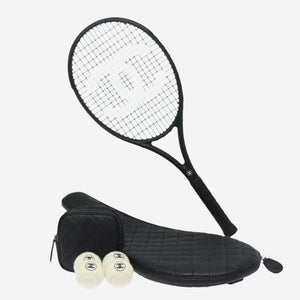 Chanel Black CC tennis racket and balls set