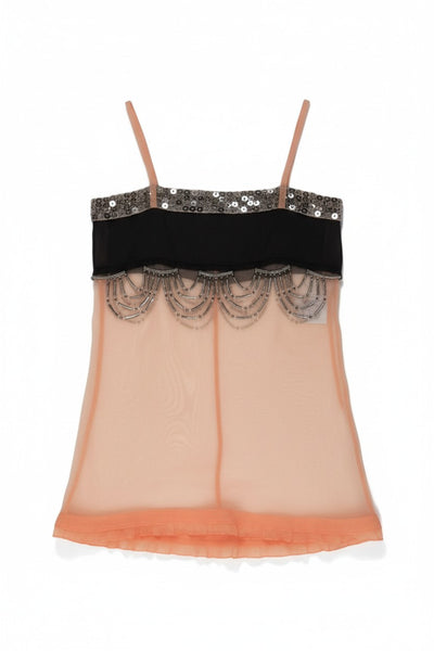 Pink metal embellished silk mini dress - size UK 6