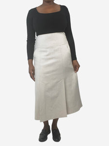 ME+EM Cream wool-blend panelled midi skirt - size UK 12