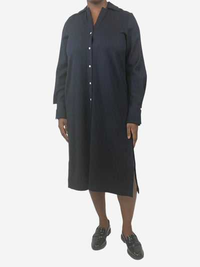 Navy blue wool midi shirt dress - size UK 12 Dresses Bamford 